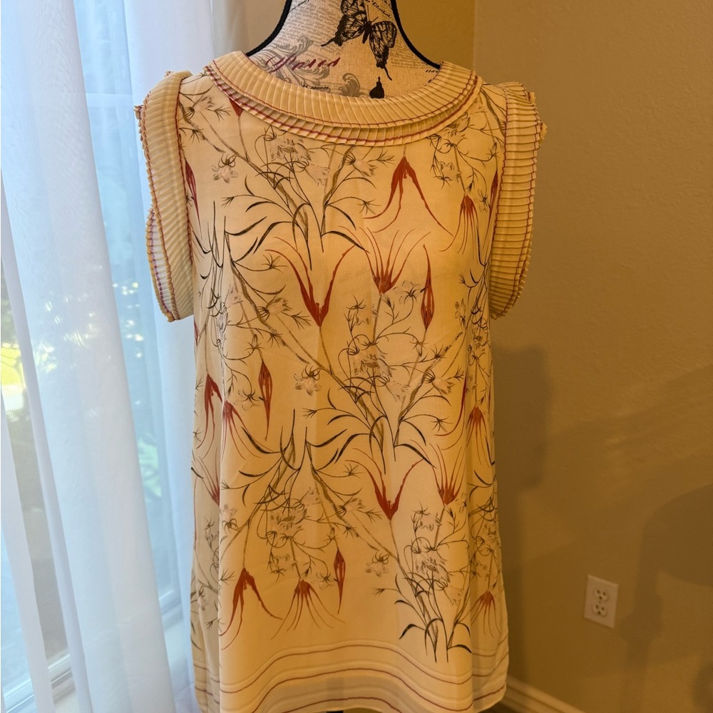 Floral Sleeveless Top - Cream and Red